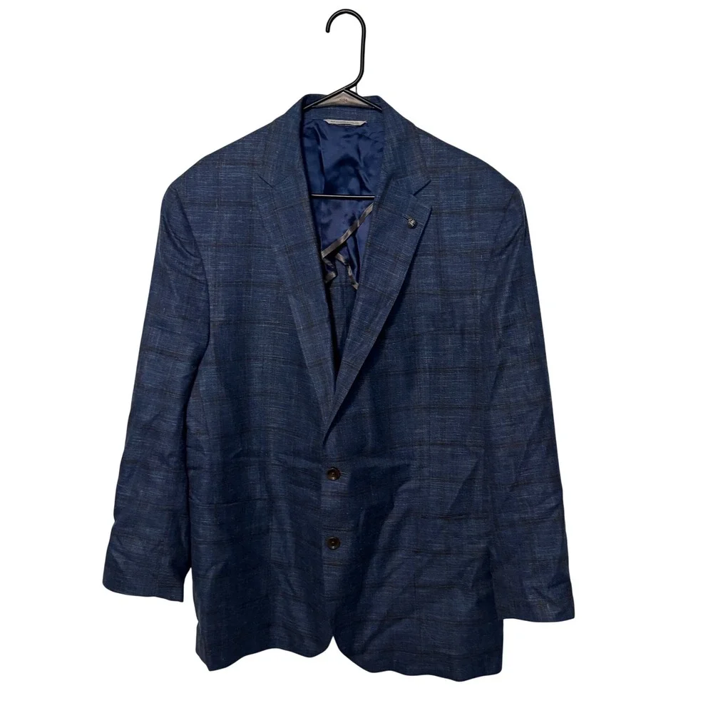 Jack Victor Hampton Loro Piana Sport Coat Mens 48R Blue Plaid Wool Silk Linen